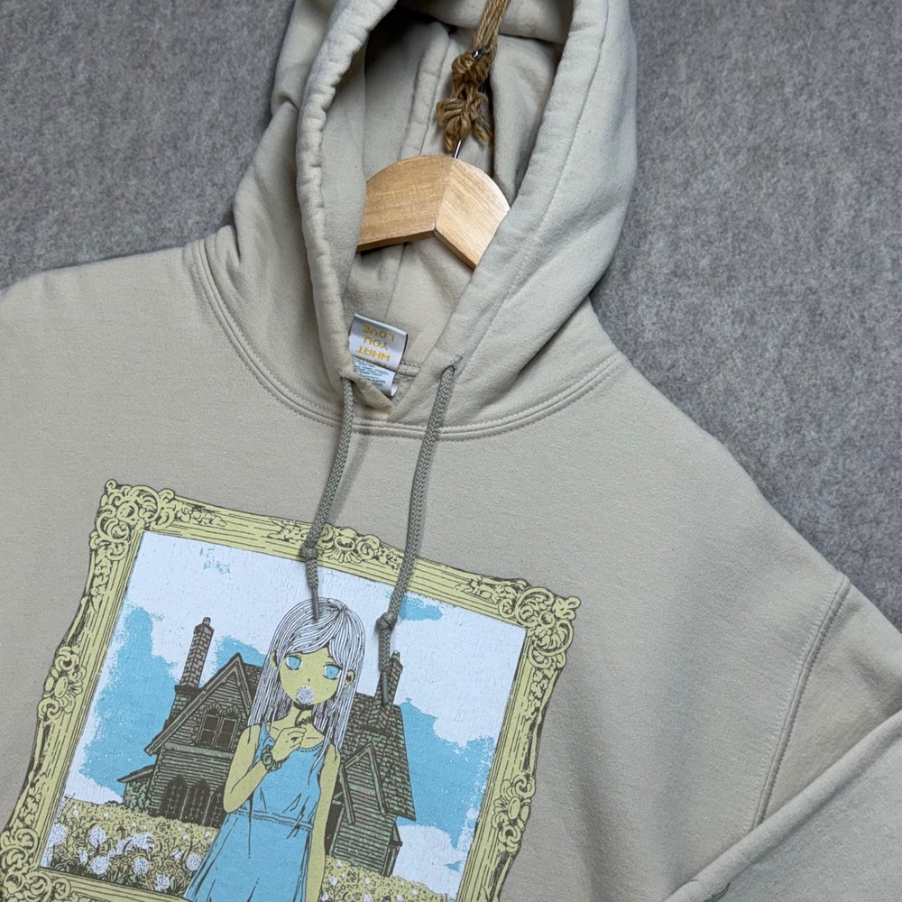 Omocat What You Love Anime Graphic Hoodie Tan Dandelion Portrait Sz M Gamer Y2K